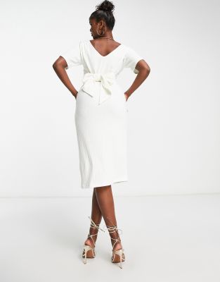 Unique21 v neck ribbed midi dress with tie detail in cream - ASOS Price Checker