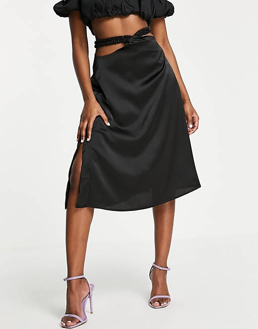 Unique21 waist detail midi skirt in black
