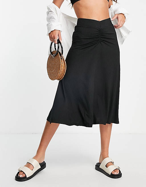 Unique21 waist strap midi skirt in black