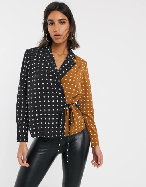 Unique21 – Wickelbluse mit kontrastierendem Punktmuster, 3 von 4
