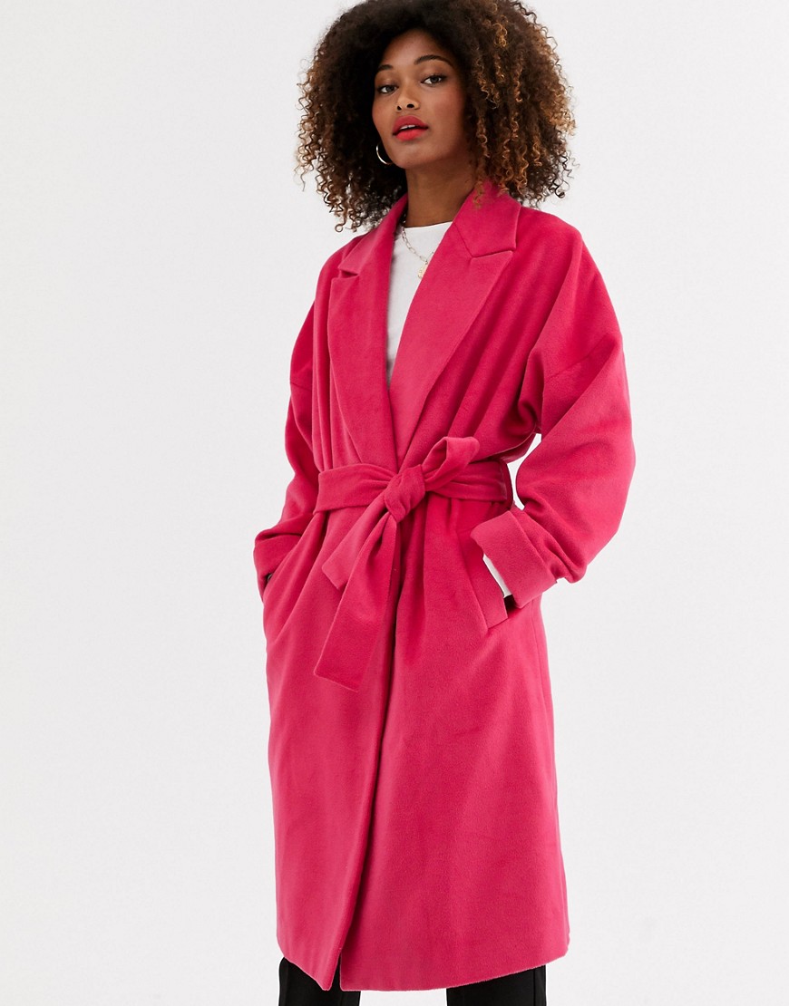 Unique21 - Wollen jas met riem-Roze
