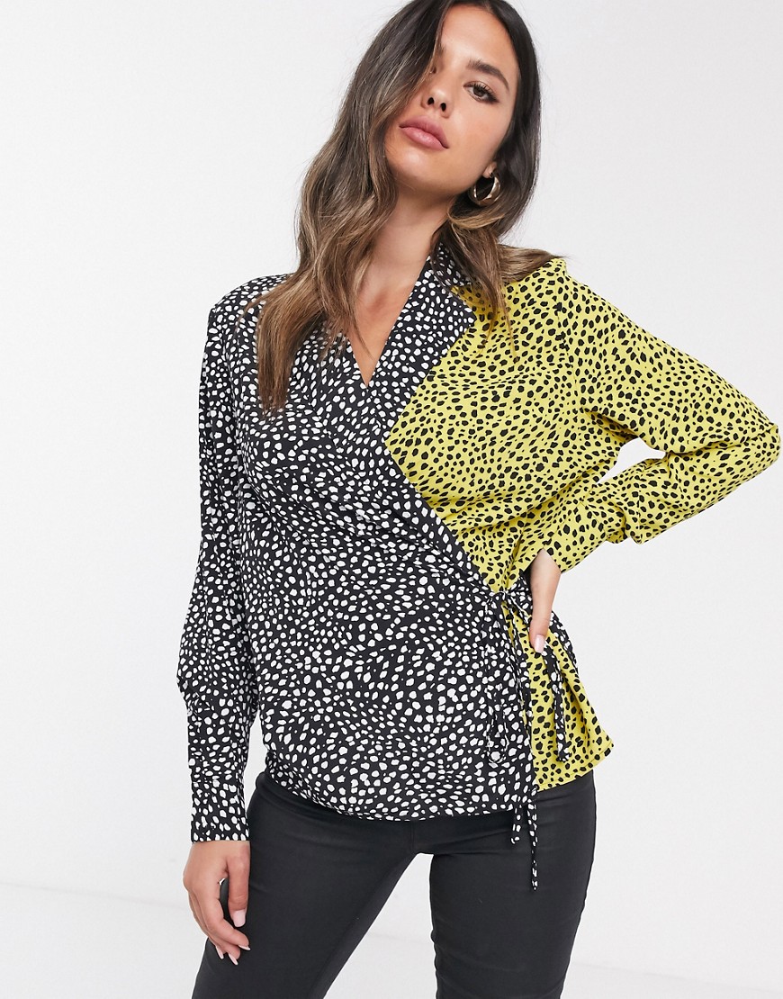 Unique21 wrap contrast animal print blouse-Multi