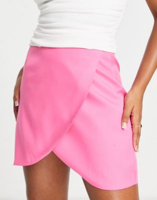 wrap front mini skirt in fuchsia-Pink