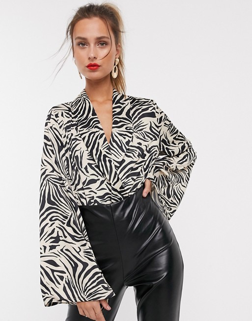 Unique21 wrap over abstract animal print bodysuit