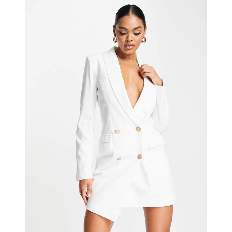 Unique21 Zweireihiges asymmetrisches Blazerkleid in WeiB ASOS