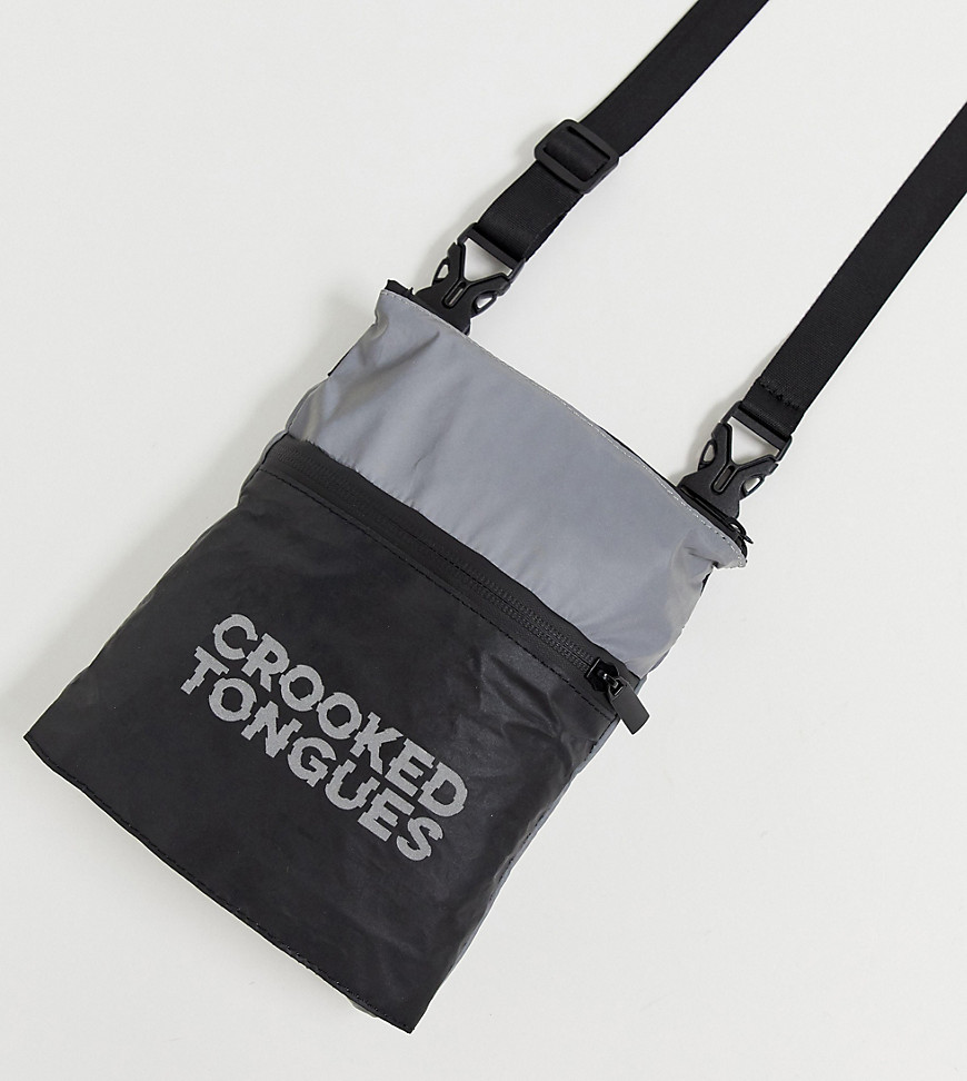 Unisex crossbody taske i reflekterende stof fra Crooked Tongues-Sort
