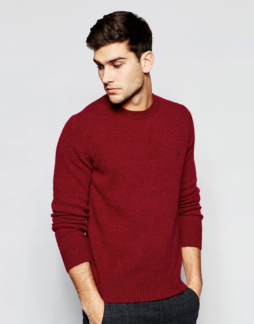 United Colors of Benetton 100% Shetland Wool Crew Neck Jumper-Red