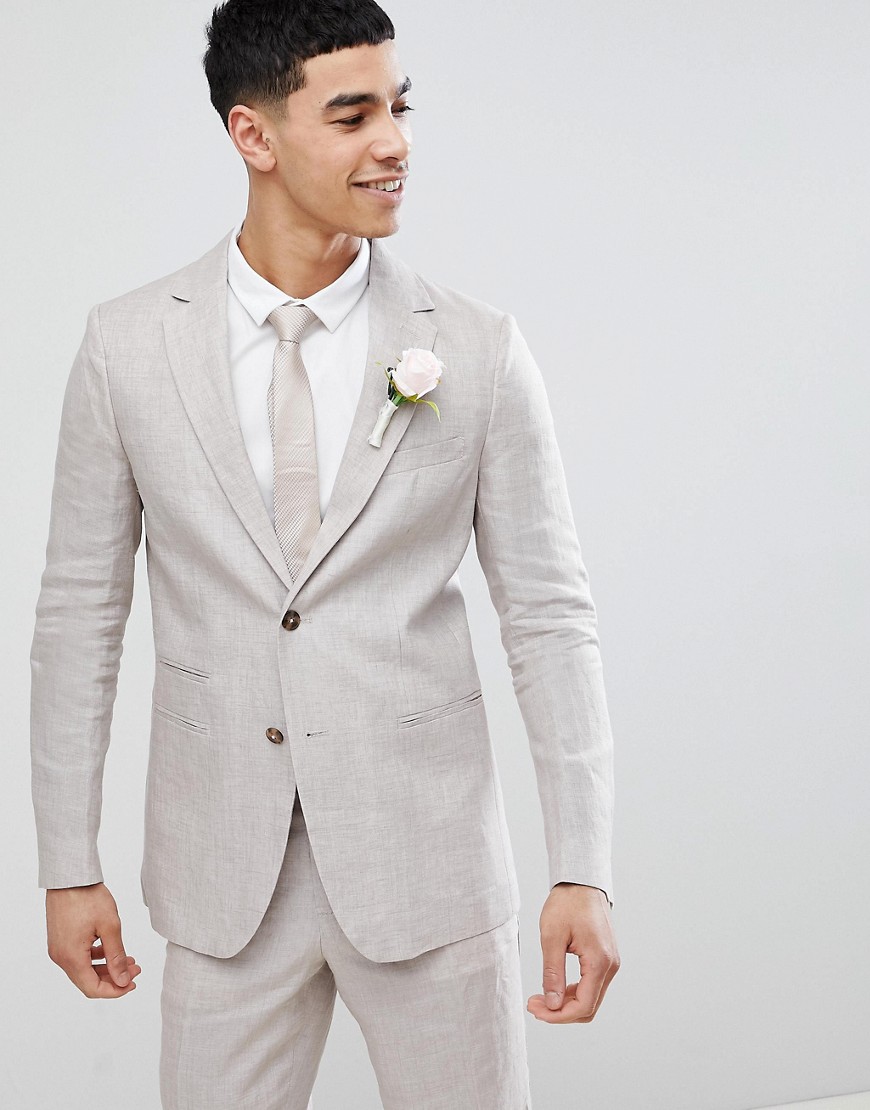 United Colors Of Benetton – Bröllop – Sandfärgad kostymjacka i linne med normal passform