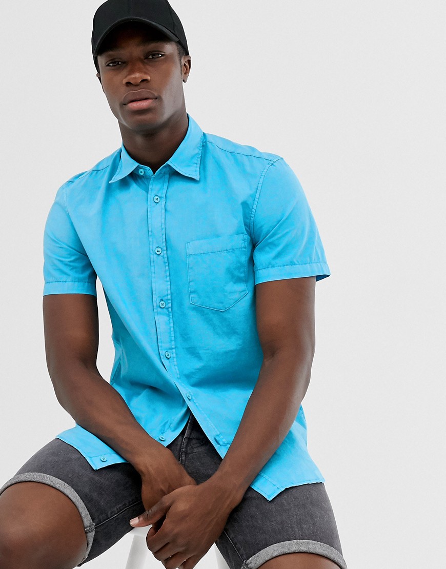 United Colors Of Benetton - Camicia a maniche corte con tasca-Blu