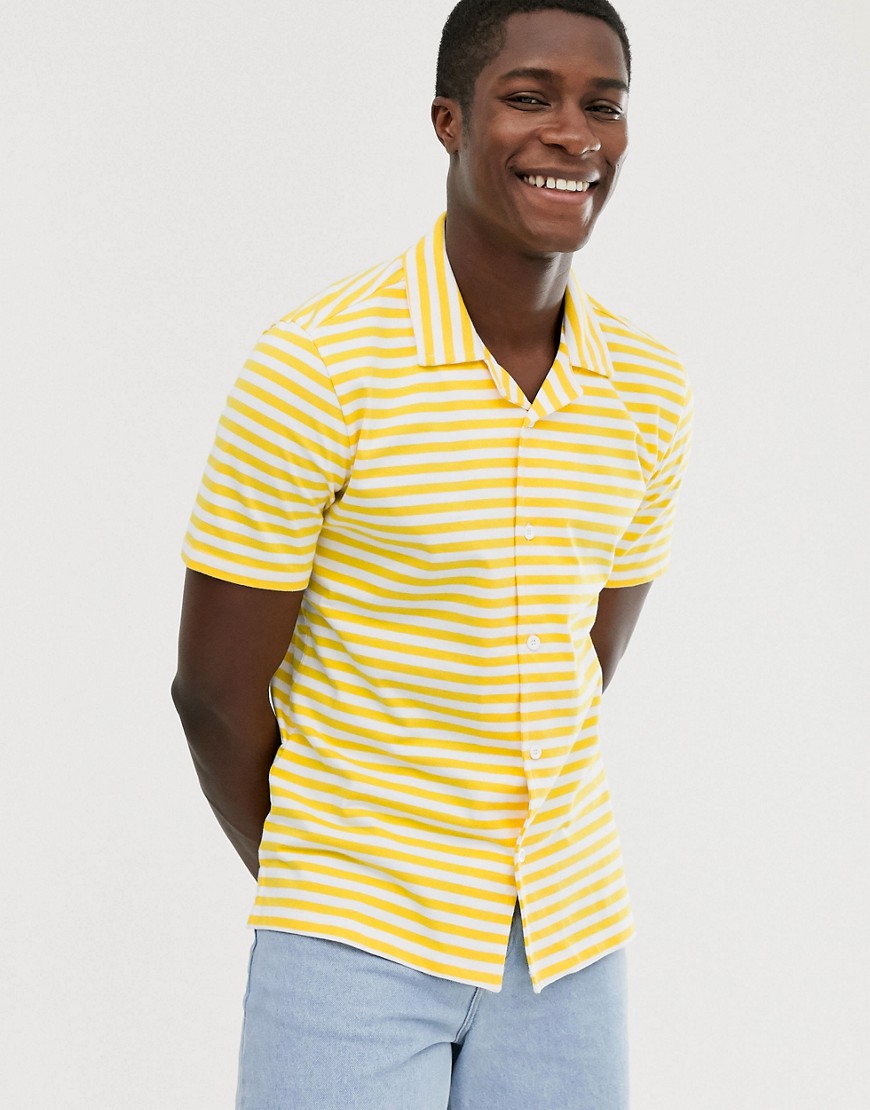 United Colors Of Benetton jersey button down short sleeve shirt-Yellow