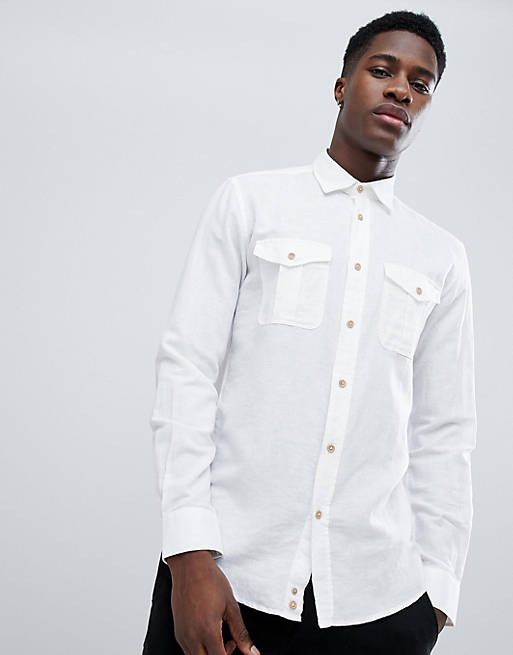 United Colors of Benetton Linen Mix Shirt in White | ASOS