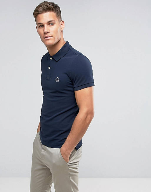 United Colors of Benetton Muscle Fit Polo Shirt In Navy | ASOS