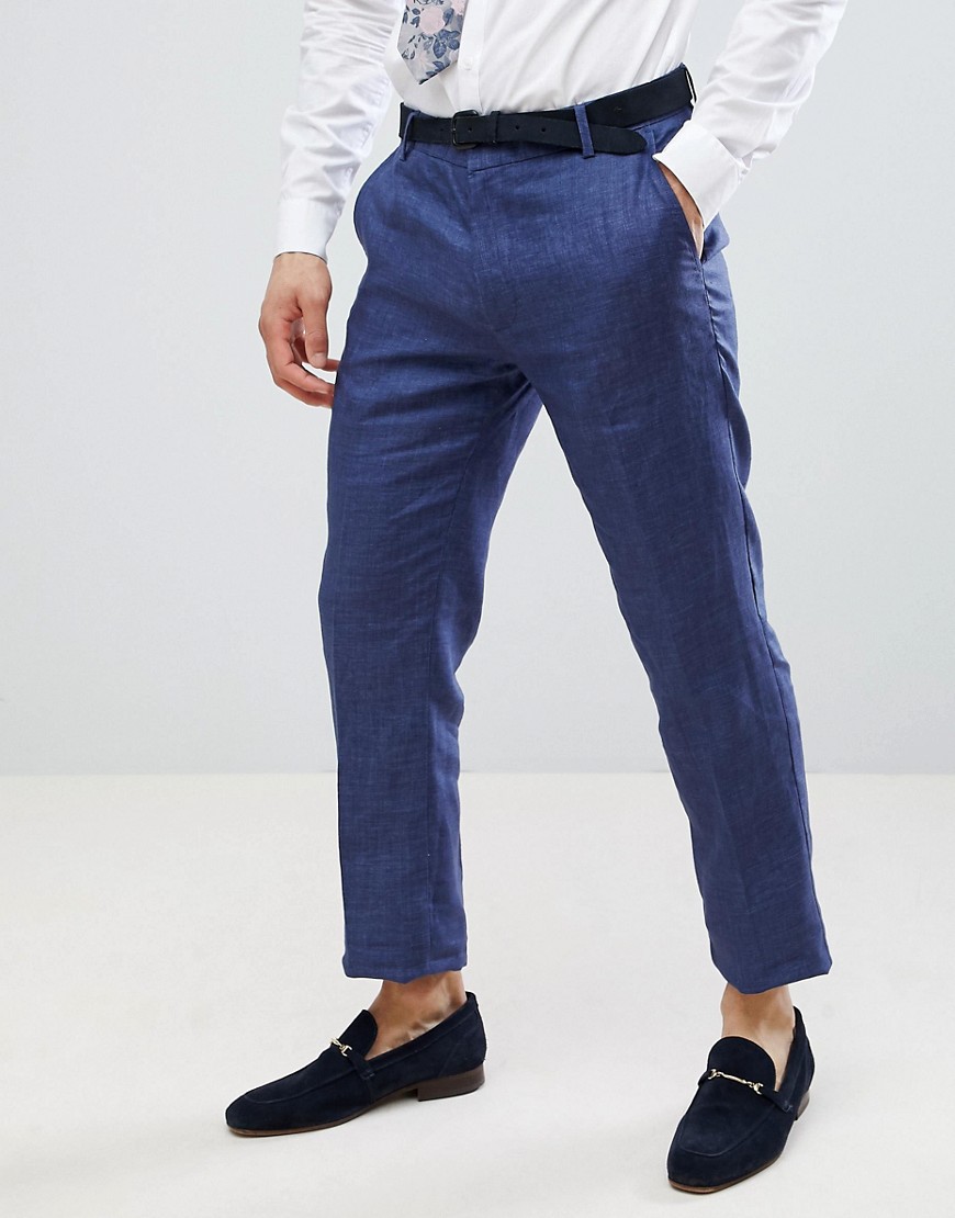 United Colors Of Benetton - Pantaloni da abito nuziali blu regular fit in lino