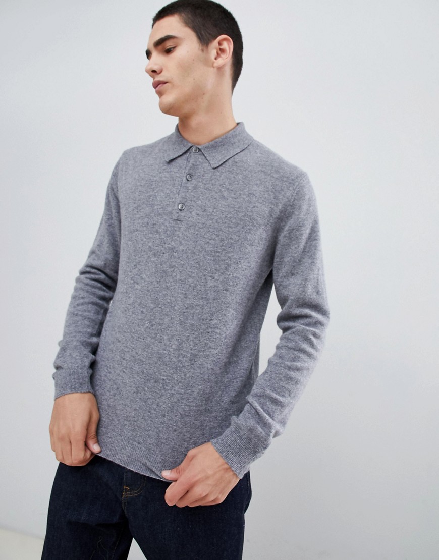 United Colors Of Benetton - Polo lavorata in 100% lana merino grigio chiaro