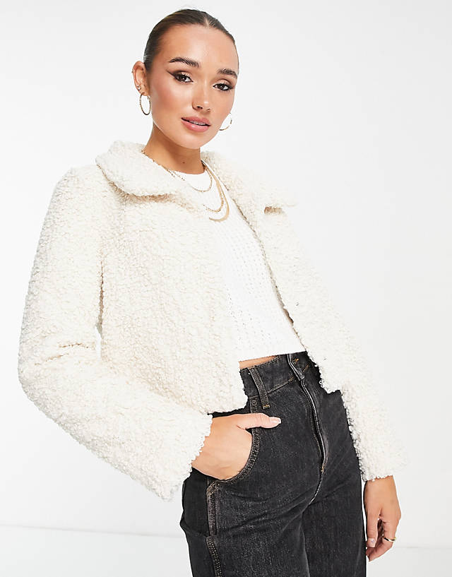 Unreal Fur - borg cropped jacket in ivory