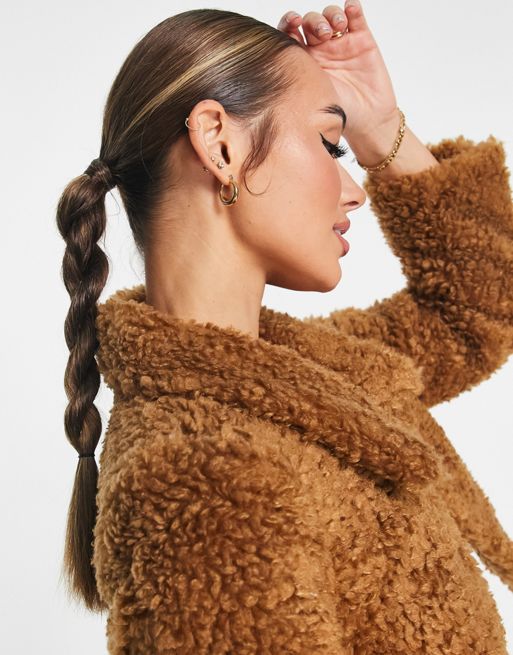 Unreal Fur faux fur cropped jacket in brown
