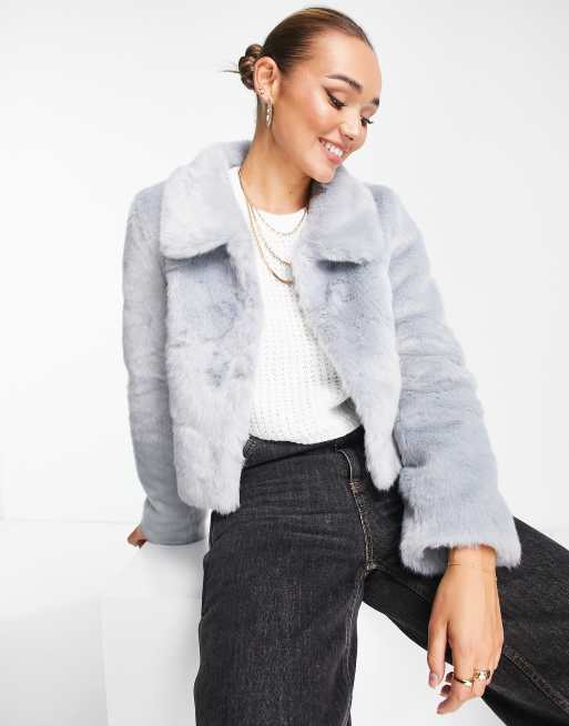 Grey cropped fur on sale jacket