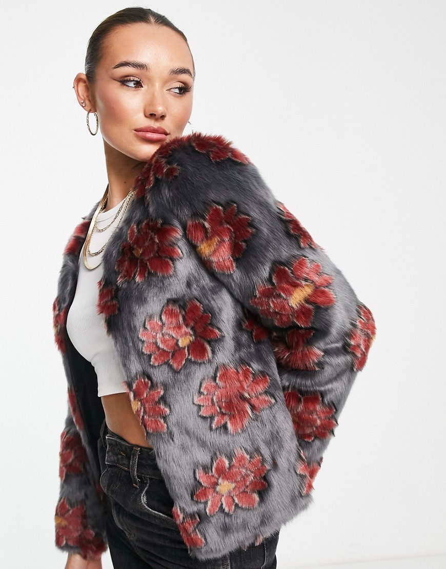 Unreal Fur floral print faux fur jacket in multi