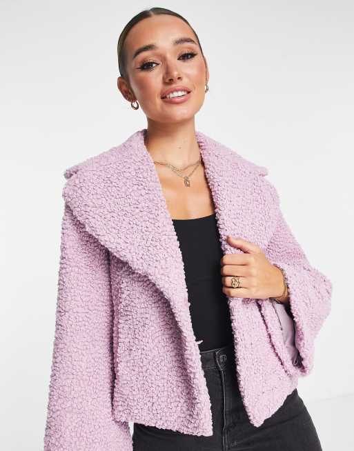 Unreal Fur Madam Butterfly jacket in pink | ASOS