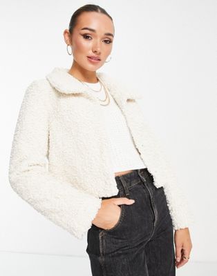 Unreal Fur borg cropped jacket in ivory