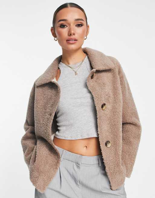 Whistles faux fur jacket with collar in pale blue