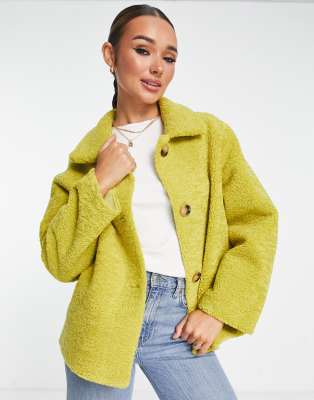Unreal Fur – Seashell – Gul teddyjacka med knäppning