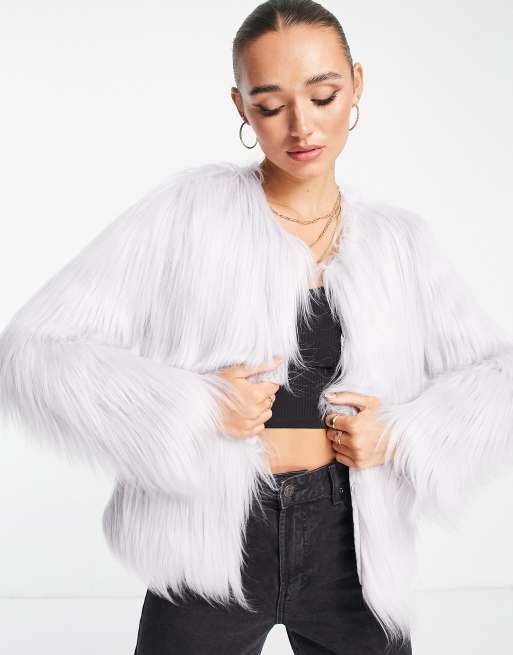 Faux fur 2024 cropped collarless jacket