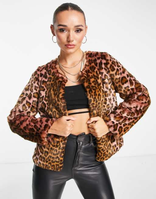 Unreal Fur Urban Tiger collarless faux fur jacket in multi