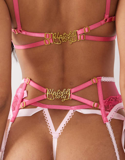 Untold Story 'Lost In Love' suspender belt in pink, 3 of 4