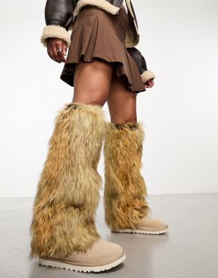 Urabncode faux fur leg warmers in brown - ASOS Price Checker