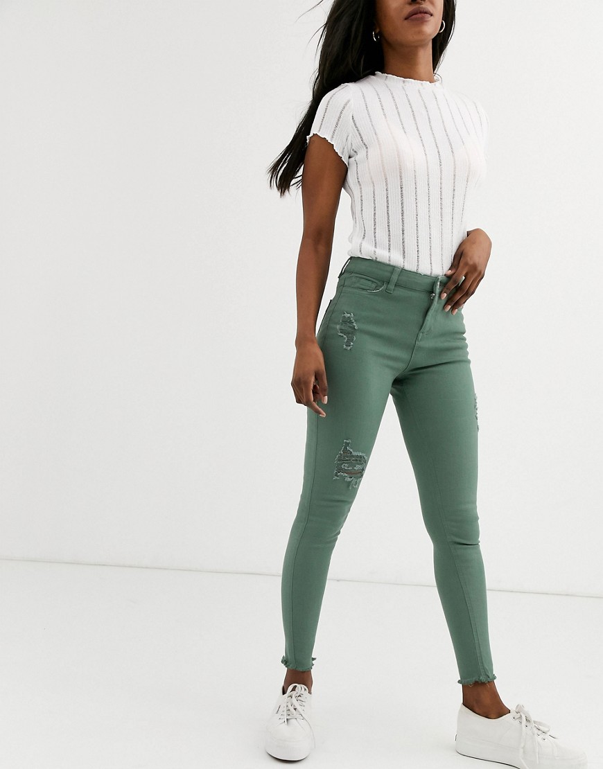 Urban Bliss – Alila – Slitna skinny jeans-Grön