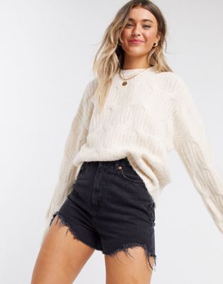 Urban Bliss balloon sleeve cable knit jumper in cream | ASOS