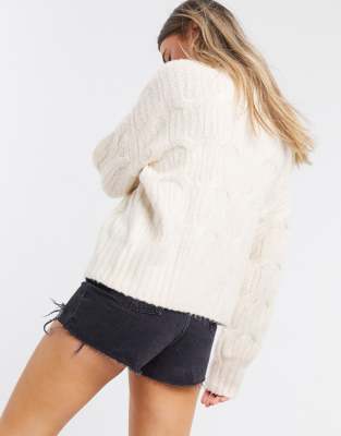 balloon sleeve cable knit sweater