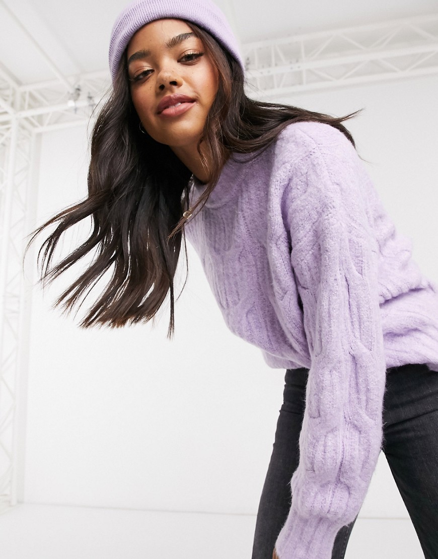 Urban Bliss balloon sleeve cable knit sweater in purple
