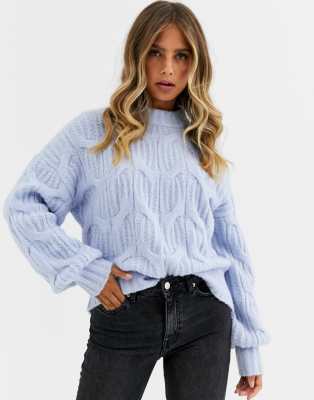 balloon sleeve cable knit sweater