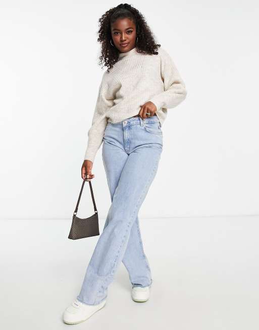 Urban Bliss balloon sleeve knitted jumper in oatmeal, 4 of 4