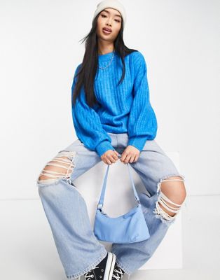 Urban Bliss balloon sleeve ribbed knitted jumper in blue