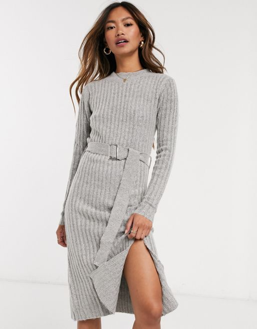 Urban Bliss belted knitted dress with belt in gray