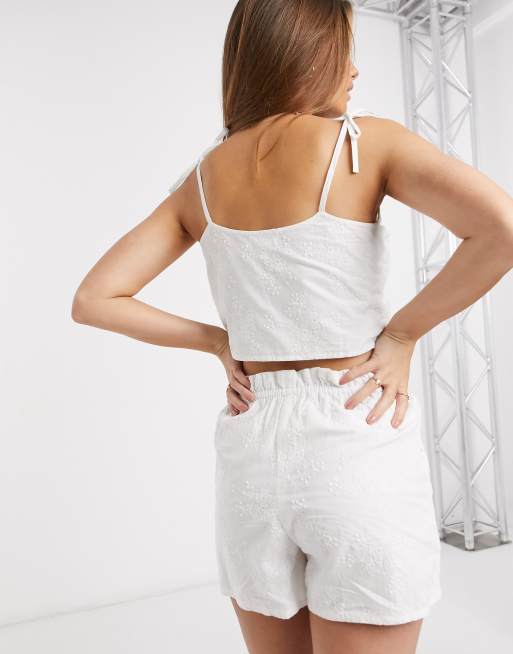 Urban Bliss - Cami-top met broderie in wit, deel van co-ord set, 2 van 4