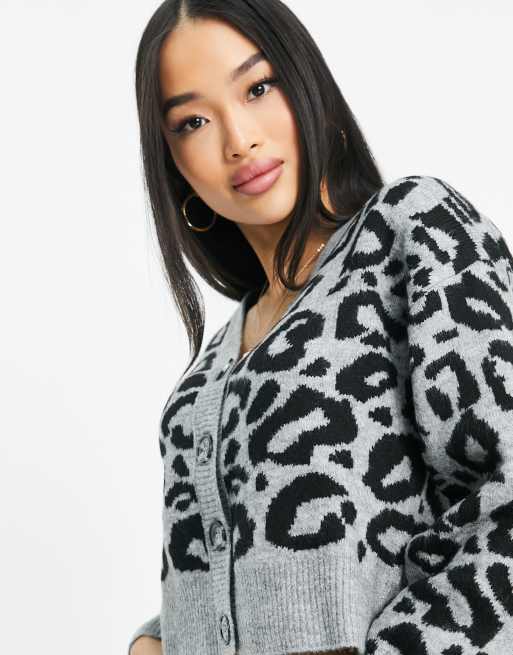 Urban Bliss - Cardigan grigio con stampa leopardata in coordinato, 3 di 4