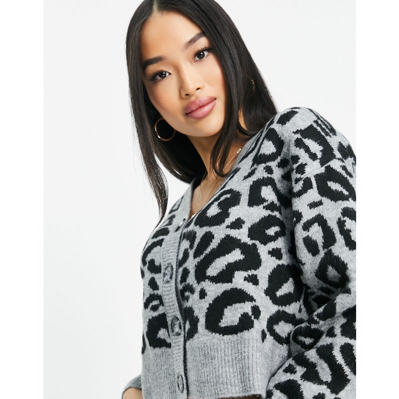 Donna  Urban Bliss - Cardigan grigio con stampa leopardata in coordinato
