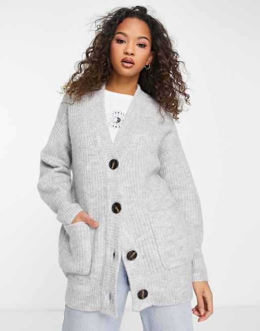 Urban Bliss - Cardigan taglio lungo in maglia grigio