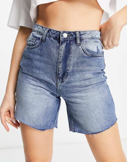 Urban Bliss - ripped high waisted short in acid wash-Blues