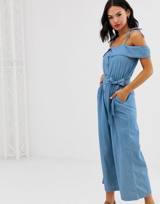 chambray wide leg jumpsuit