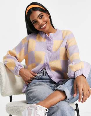 Urban Bliss checkerboard cardigan in pastel multi