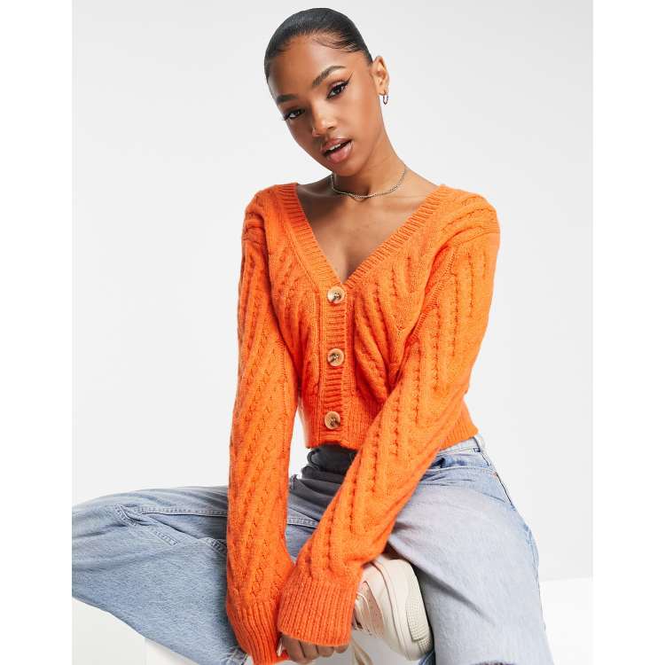 Cropped Cable-Knit Cardigan Sweater for Women