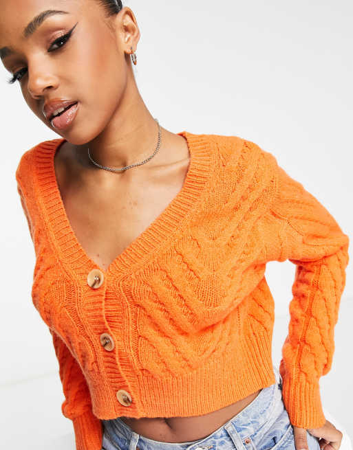 Orange chunky 2025 knit cardigan