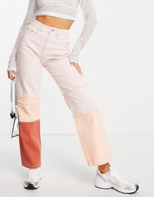 Urban Bliss co-ord patchwork wide leg jeans in neutral
