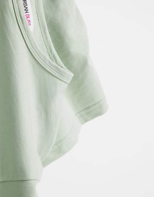 Urban Bliss co-ord volume sleeve crop sweatshirt in green, 3 of 4