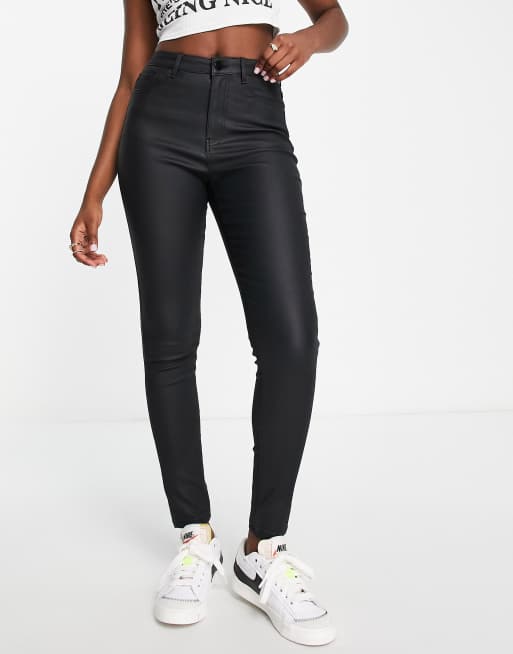 Urban Bliss coated skinny jeans in black 